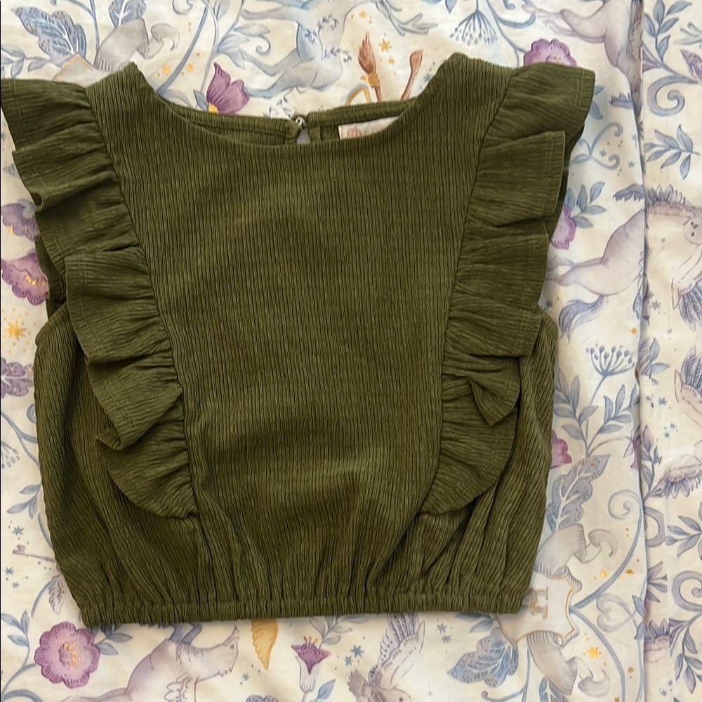 GB Girls Military Green Ruffle Top